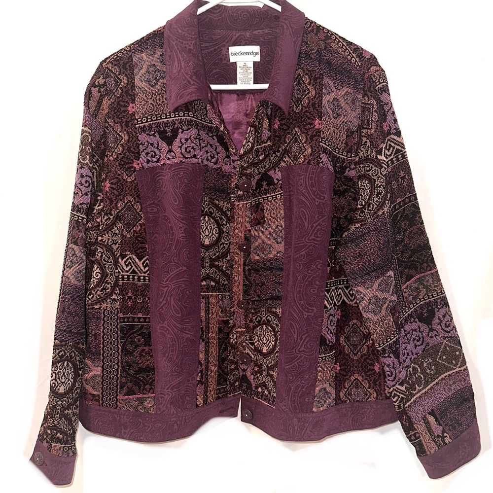 Breckenridge Purple Patchwork Button-Front Jacket… - image 1